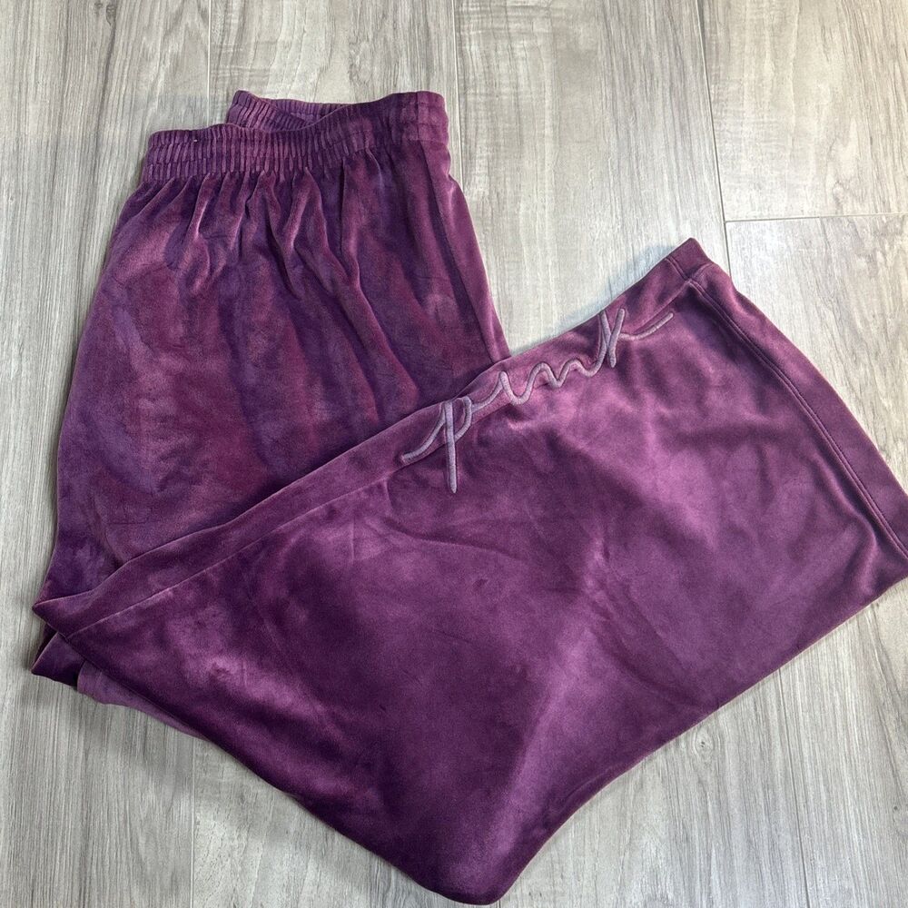 Victoria's Secret Pink Velvet Velour Purple Heritage Wide Leg Sweatpants  XL